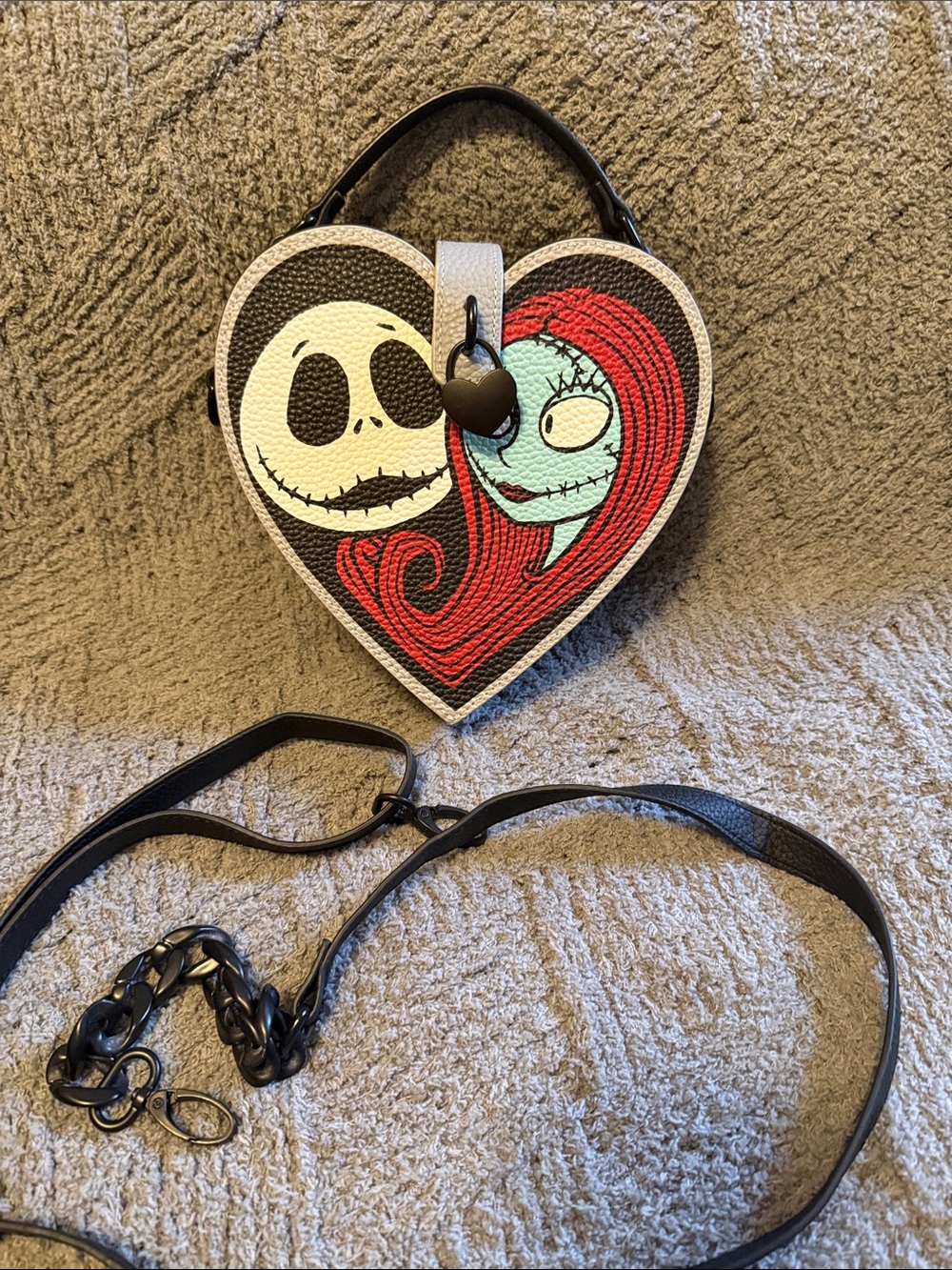 Heart-Shaped Jack & Sally Graphic Crossbody Bag